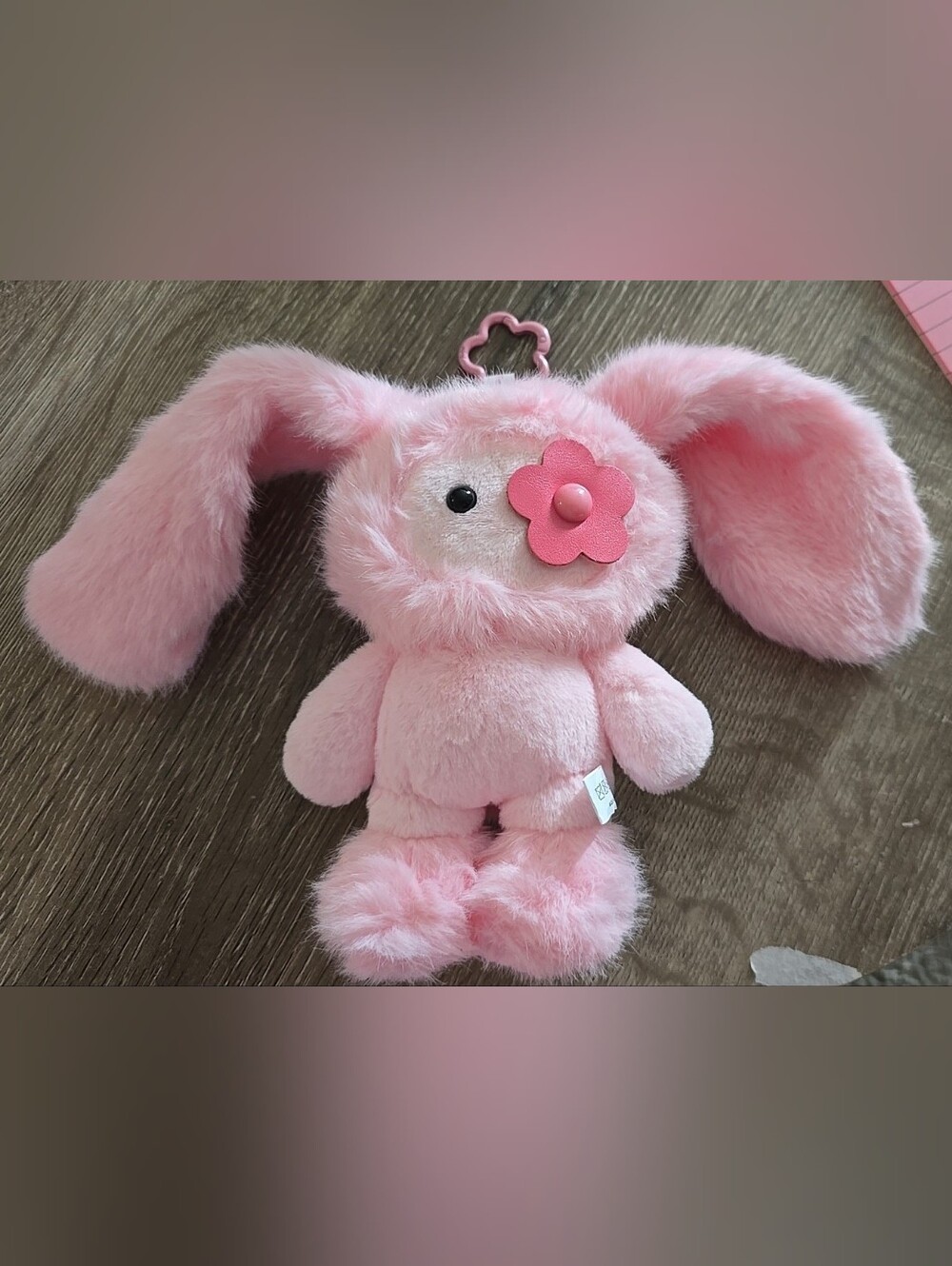 Pink Plush Bunny Bag Charm with Flower Accent. New W/O Box
